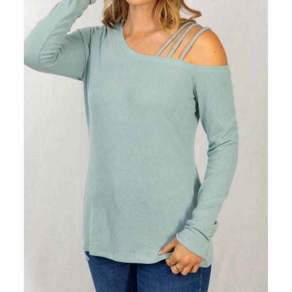 WHITE BIRCH Tops - NEW WHITE BIRCH boat neck strappy shoulder top in sage